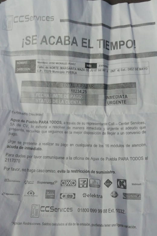 Agua de Puebla te cobra servicio y adeudo ajeno en la 10 de Mayo, alertan