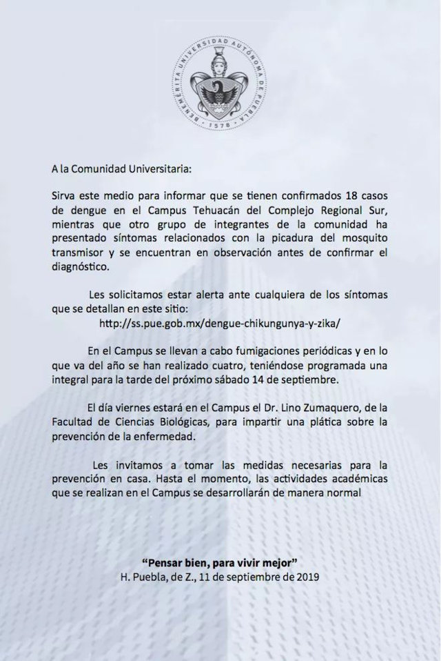 Tratadora abandonada por BUAP en Tehuacán, foco de dengue: alumnos a rector