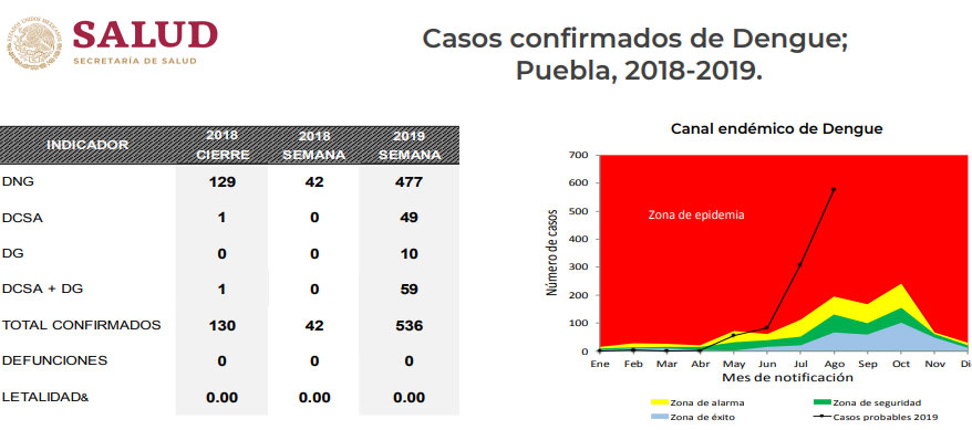 Confirman 536 casos de dengue en Puebla; en dos semanas aumentan 47%