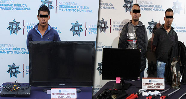 Ssptm detiene a 3 sujetos y 2 menores por robo en Puebla capital