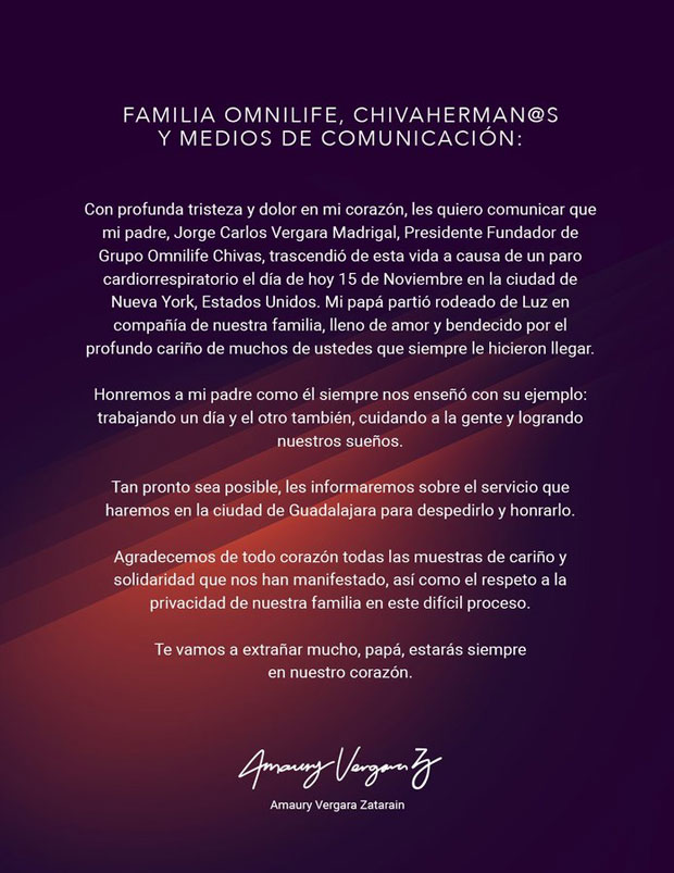 A los 64 años, muere Jorge Vergara, dueño de Chivas