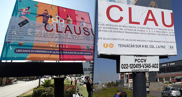 Gobierno estatal clausura 2 espectaculares en Puebla capital