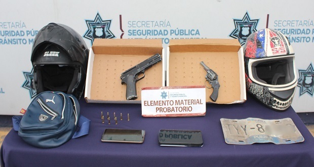 Por robar celular en Castillotla, SSC aprehende a dos hombres
