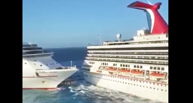 Durante maniobras de atraque, chocan dos cruceros en Cozumel