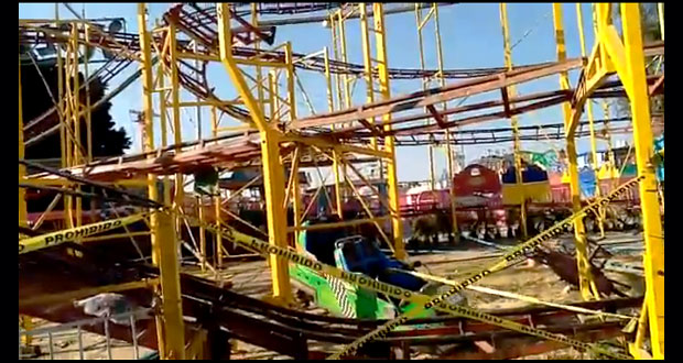 Se descarrila carrito de juego mecánico en Atlixco y deja 2 heridos