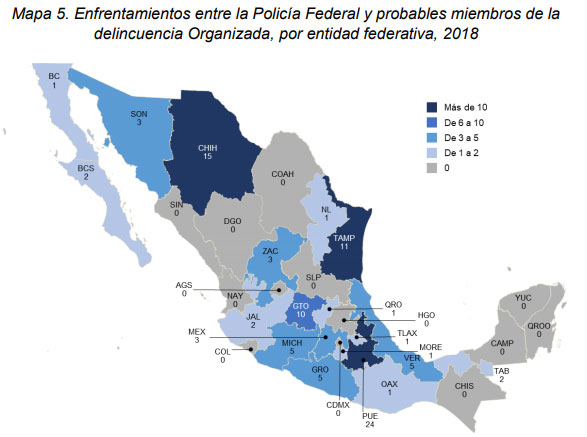 Puebla supera a Tamaulipas en enfrentamientos entre federales y delincuentes