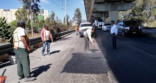 Inicia gobierno a tapar baches en bajo puente de la México-Puebla