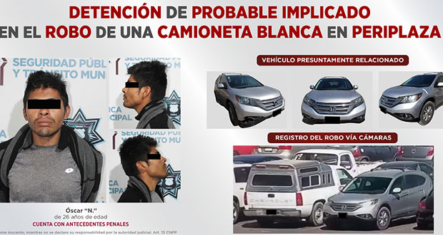 Detuvo SSC de Puebla a hombre por robo de camioneta en Periplaza