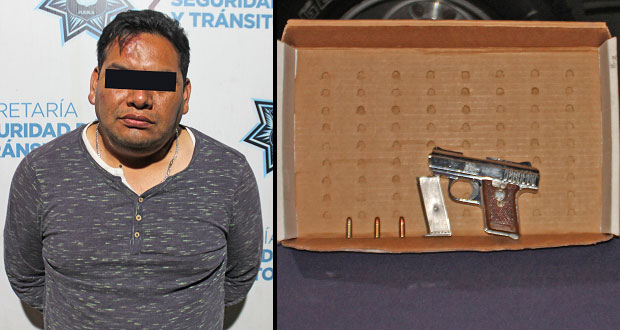 Detienen a hombre por portar arma sin licencia en Puebla capital