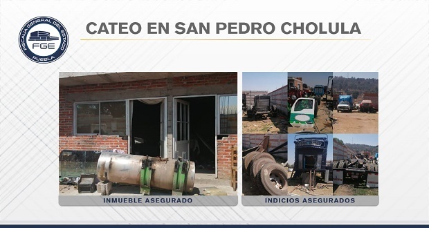 Aseguran cuatro vehículos robados tras cateo en San Pedro Cholula