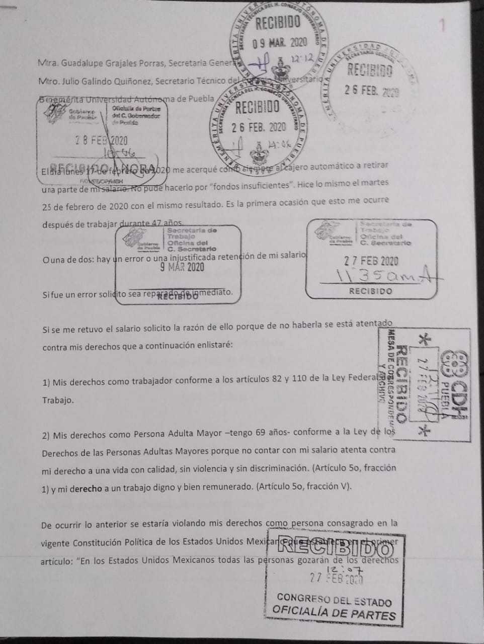 Docente de BUAP denuncia a Esparza por retención de salario tras criticarlo