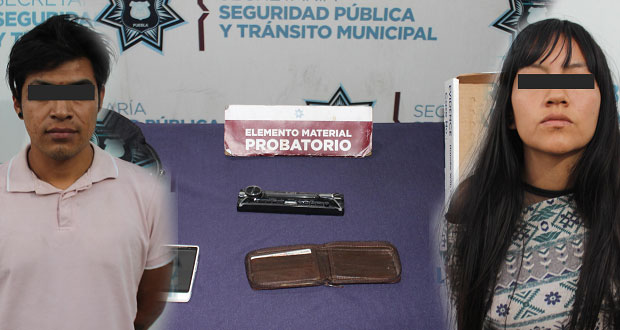 SSC detiene a hombre y mujer por asalto a taxista en Puebla capital