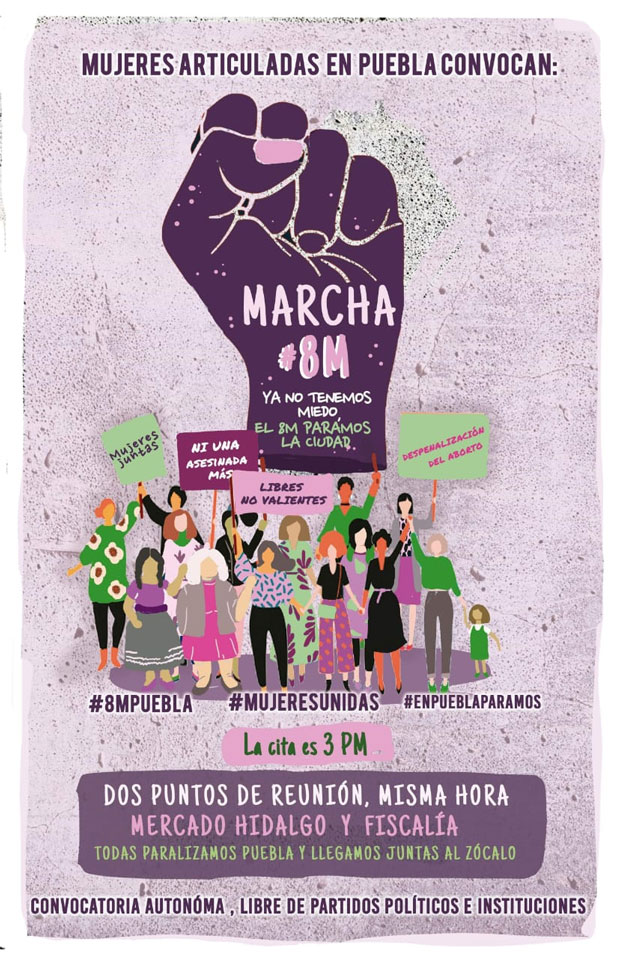 8 de marzo, dos contingentes marcharán al zócalo para “paralizar Puebla”