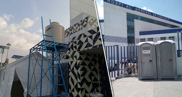 Colocan carpas sanitizadoras en Hospital de Cholula para Covid-19