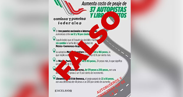 Circula falso aumento de peaje en la México-Puebla y más autopistas. Foto: Especial