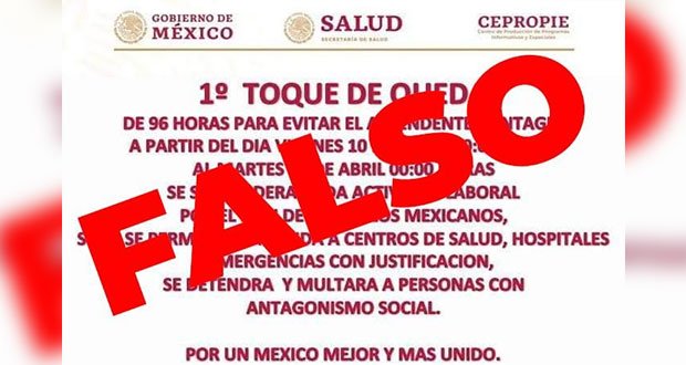 Falso, aviso para “toque de queda por orden de gobierno”, alertan
