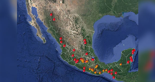Puebla y 17 entidades más suman 50 incendios forestales activos