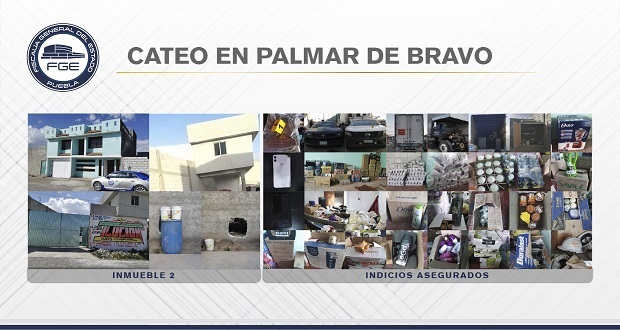 En Palmar de Bravo, Fiscalía catea 2 inmuebles y asegura vehículos