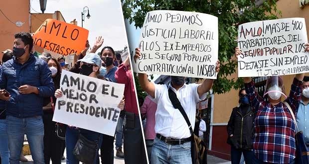 En San Pedro Cholula, se reúnen para apoyar y protestar contra AMLO