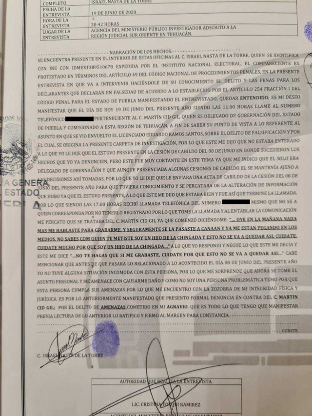 Regidor de Tehuacán denuncia ante FGE amenazas de delegado de Gobernación