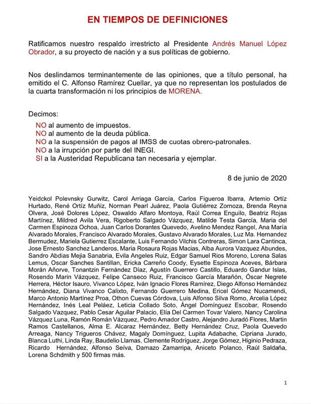 Grupo de Yeidckol rechaza que gobierno se endeude como dice Ramírez