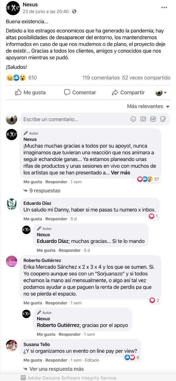 Clientes se lanzan al rescate de Nexus, bar cultural afectado por Covid