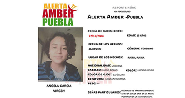 FGE activa Alerta Amber para localizar a Ángela, menor de edad