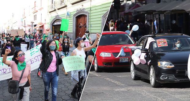 Dos marchas en la ciudad de Puebla: a favor y en contra del aborto