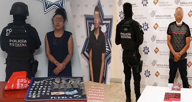Detienen a 3 involucrados en bandas de narcomenudistas en Puebla
