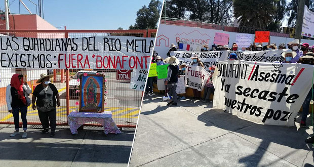 En Juan C. Bonilla, bloquean entrada de Bonafont; la acusan de secar pozos