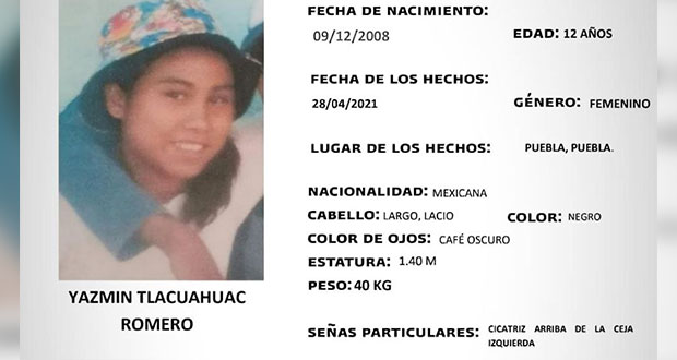 Activan Alerta Amber para localizar a Yazmín Tlacuahuac de 12 años