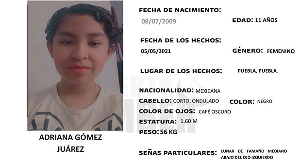 ¿Has visto a Adriana Gómez de 11 años? Activan alerta en Puebla