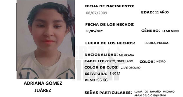 ¿Has visto a Adriana Gómez de 11 años? Activan alerta en Puebla 