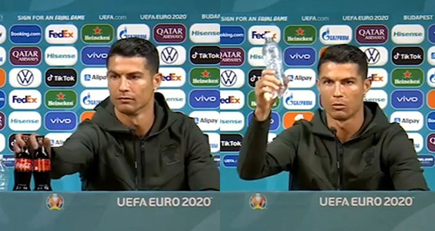“Agua, Coca Cola no”; CR7 provoca desplome millonario de la marca