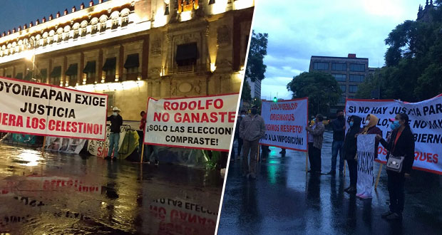 Protestan en Palacio Nacional contra “cacicazgo” en Coyomeapan