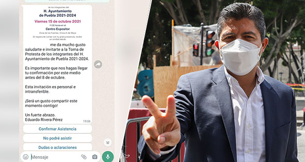 En Whatsapp, invitan a poblanos a toma de protesta de Eduardo Rivera