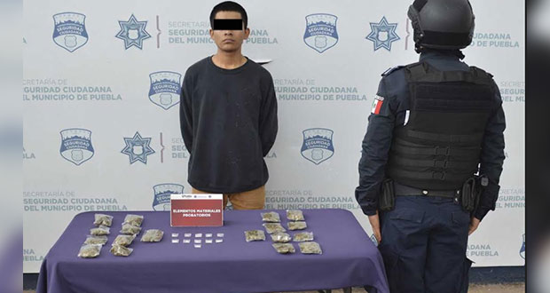 SSC de Puebla detiene a uno en Castillotla por portación de droga