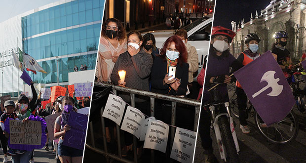 Con marcha, rodada y pase de lista, mujeres en Puebla rechazan violencia