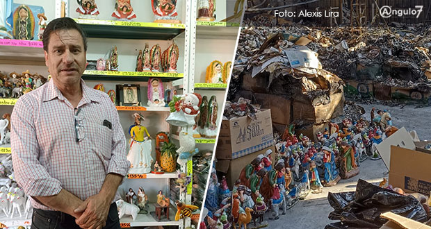 Artesanos de Amozoc se solidarizan y reviven tienda de nacimientos quemada
