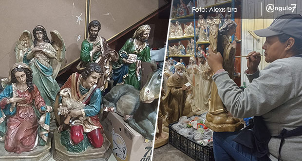 Desde febrero, artesanos de Amozoc fabrican los nacimientos de Navidad