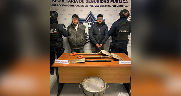 En flagrancia, Policía Estatal detiene a dos presuntos huachicoleros