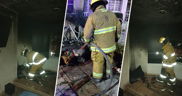 Bomberos de San Pedro Cholula sofocan incendio en casa