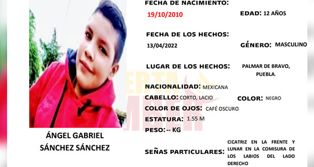 FGE de Puebla activa Alerta Amber para Ángel Gabriel de 12 años