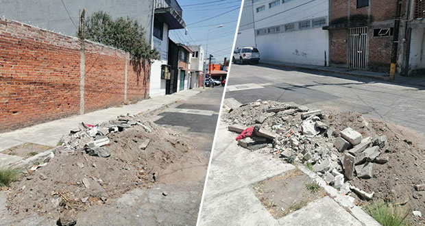 Agua de Puebla deja escombro en colonia Francisco I. Madero; piden retirarlo