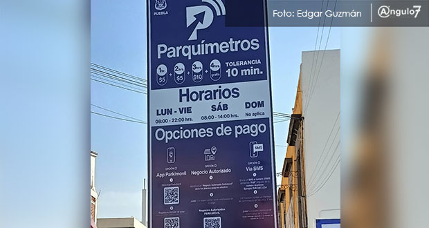 Cuarta hora de parquímetros será gratis en centro de Puebla: letreros