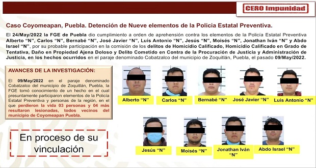 En proceso de vinculación, 9 policías estatales por caso Coyomeapan: SSPC