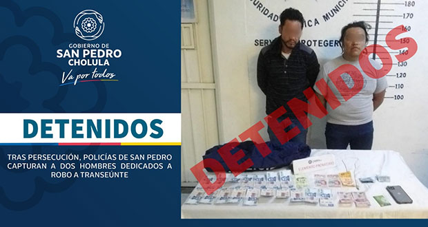 Capturan a 2 por robo a mujer en San Pedro Cholula
