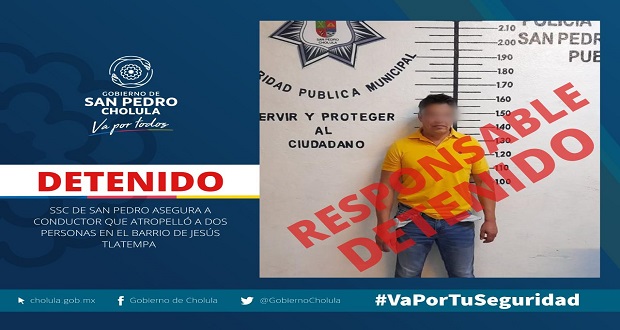 SSC de San Pedro Cholula detiene a sujeto por atropellar a dos