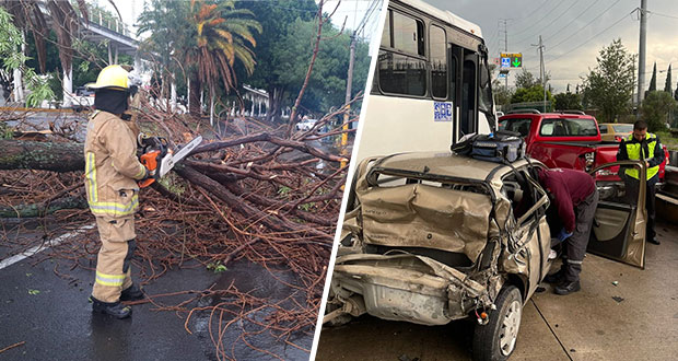 Calles inundadas, árboles caídos y accidentes, dejan lluvias en Puebla