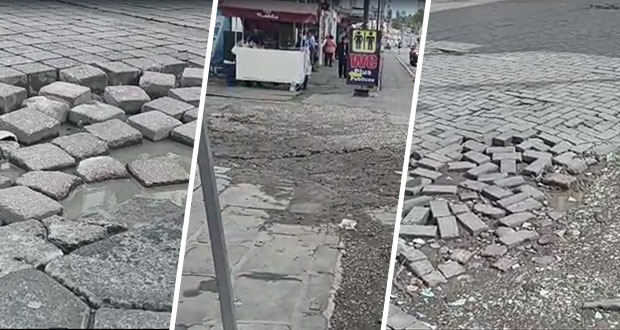 Poblanos piden iniciar pavimentación de baches en el Centro Histórico